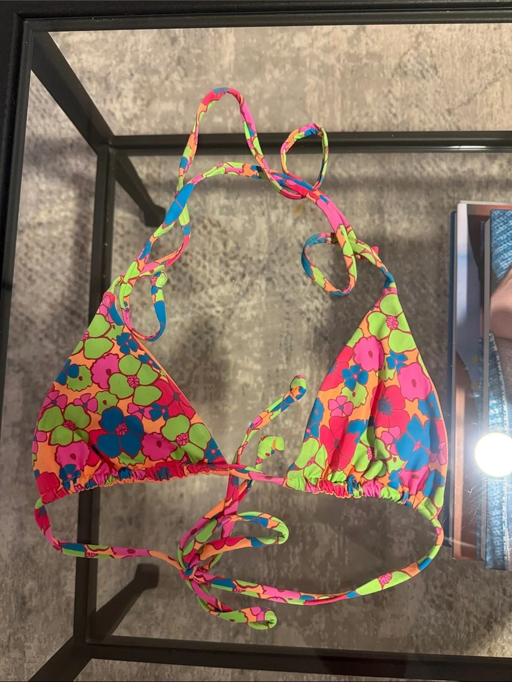Frankie's Bikinis Neon Floral Triangle Bikini Top - Pink, Green, Blue, Yellow